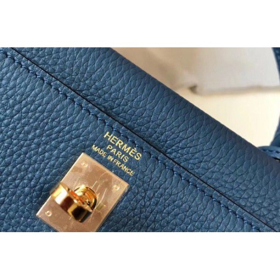Replica Hermes Kelly 25cm Borsa Sellier Clemence Pelle Blu