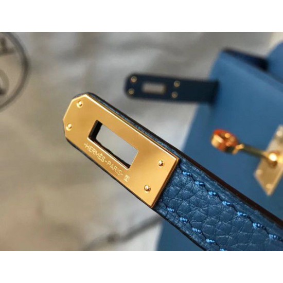 Replica Hermes Kelly 25cm Borsa Sellier Clemence Pelle Blu