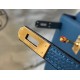 Replica Hermes Kelly 25cm Borsa Sellier Clemence Pelle Blu