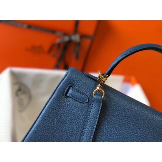 Replica Hermes Kelly 25cm Borsa Sellier Clemence Pelle Blu