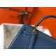 Replica Hermes Kelly 25cm Borsa Sellier Clemence Pelle Blu