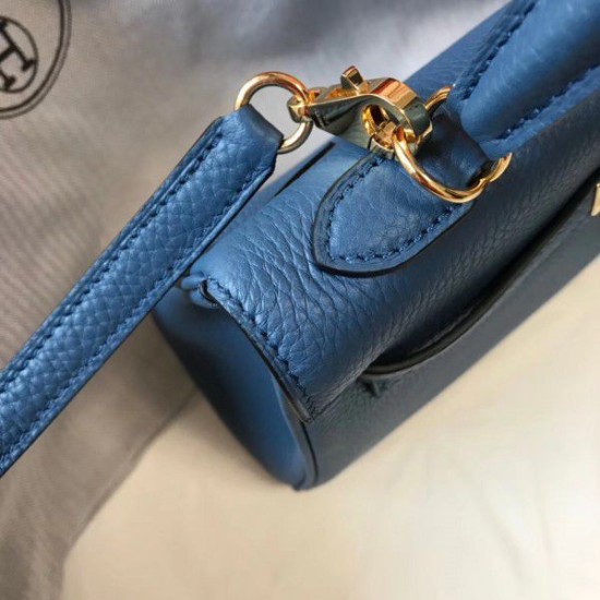 Replica Hermes Kelly 25cm Borsa Sellier Clemence Pelle Blu