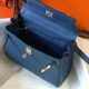 Replica Hermes Kelly 25cm Borsa Sellier Clemence Pelle Blu