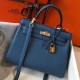 Replica Hermes Kelly 25cm Borsa Sellier Clemence Pelle Blu