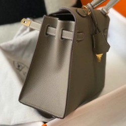 Replica Borsa Hermes Kelly 25cm Sellier Epsom in pelle grigia