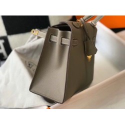 Replica Borsa Hermes Kelly 25cm Sellier Epsom in pelle grigia