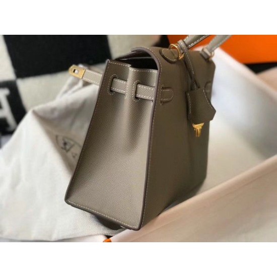 Replica Borsa Hermes Kelly 25cm Sellier Epsom in pelle grigia