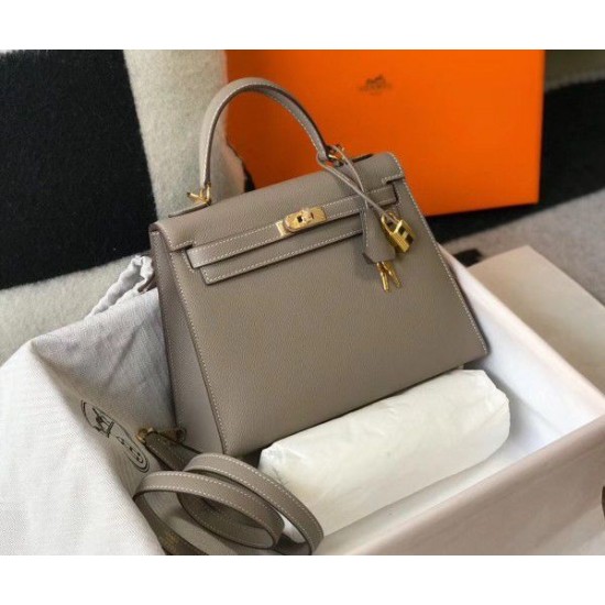 Replica Borsa Hermes Kelly 25cm Sellier Epsom in pelle grigia