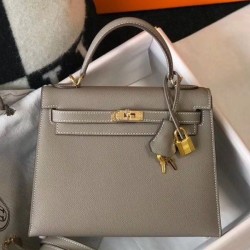 Replica Borsa Hermes Kelly 25cm Sellier Epsom in pelle grigia