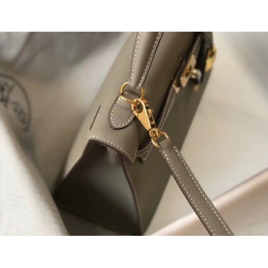 Replica Borsa Hermes Kelly 25cm Sellier Epsom in pelle grigia