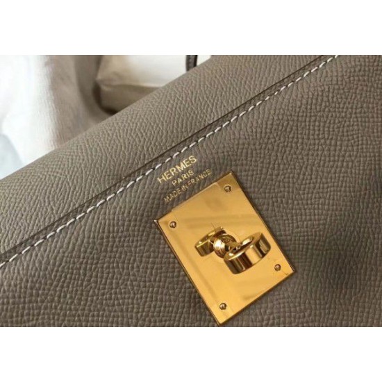 Replica Borsa Hermes Kelly 25cm Sellier Epsom in pelle grigia