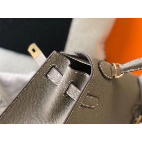 Replica Borsa Hermes Kelly 25cm Sellier Epsom in pelle grigia