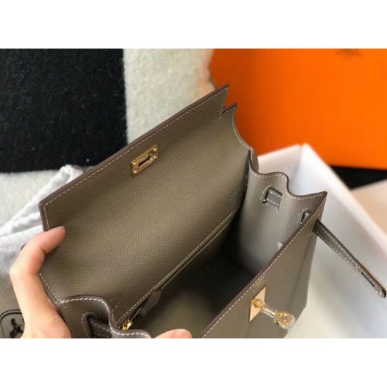 Replica Borsa Hermes Kelly 25cm Sellier Epsom in pelle grigia