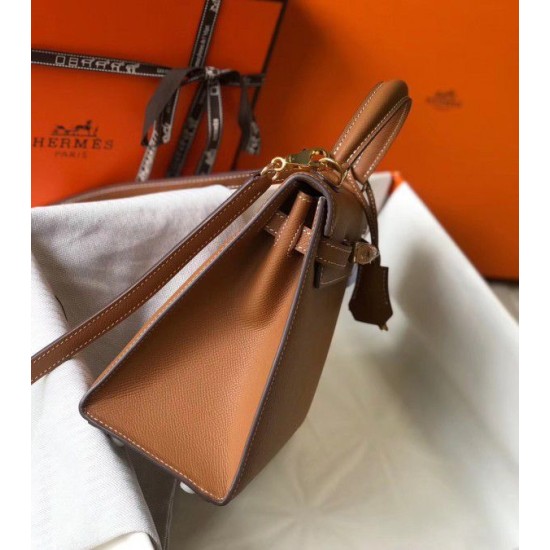Replica Borsa Hermes Kelly 25cm Sellier Epsom in pelle marrone