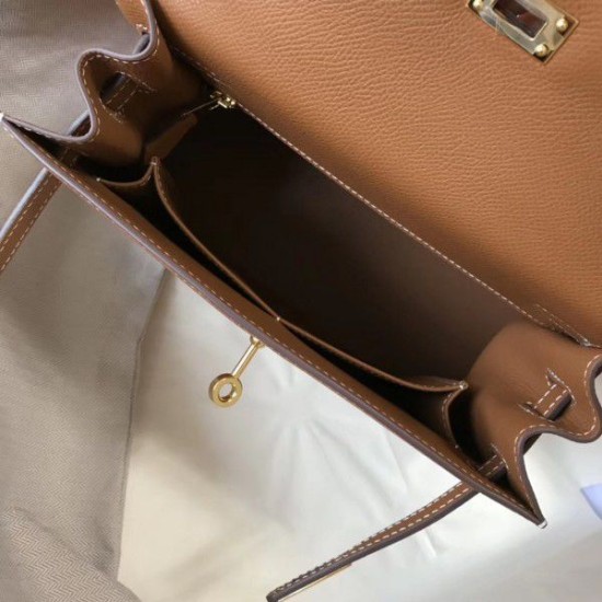 Replica Borsa Hermes Kelly 25cm Sellier Epsom in pelle marrone