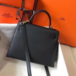 Replica Borsa Hermes Kelly 25cm Sellier Epsom in pelle nera