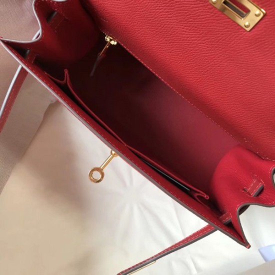 Replica Borsa Hermes Kelly 25cm Sellier Epsom in pelle rossa