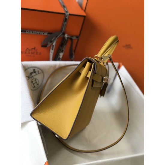 Replica Borsa Hermes Kelly 25cm Sellier Epsom in pelle gialla