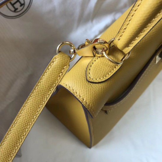 Replica Borsa Hermes Kelly 25cm Sellier Epsom in pelle gialla