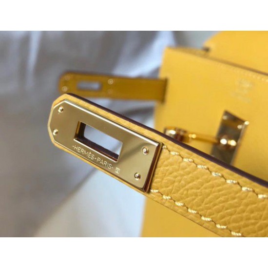 Replica Borsa Hermes Kelly 25cm Sellier Epsom in pelle gialla