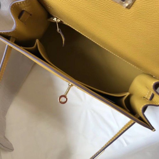 Replica Borsa Hermes Kelly 25cm Sellier Epsom in pelle gialla