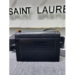 Replica Borsa a Tracolla YSL Saint Laurent Gaby Pelle di vitello Stampa Coccodrillo Nero