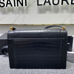 Replica Borsa a Tracolla YSL Saint Laurent Gaby Pelle di vitello Stampa Coccodrillo Nero