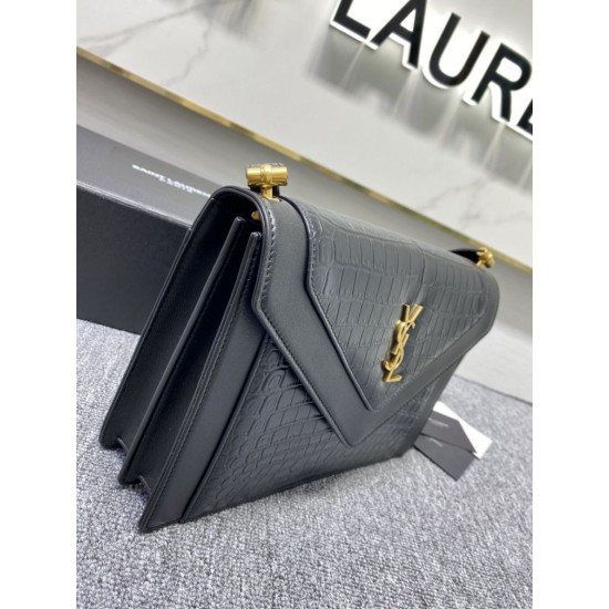 Replica Borsa a Tracolla YSL Saint Laurent Gaby Pelle di vitello Stampa Coccodrillo Nero