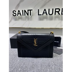 Replica Borsa a Tracolla YSL Saint Laurent Gaby Pelle di vitello Stampa Coccodrillo Nero