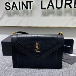 Replica Borsa a Tracolla YSL Saint Laurent Gaby Pelle di vitello Stampa Coccodrillo Nero