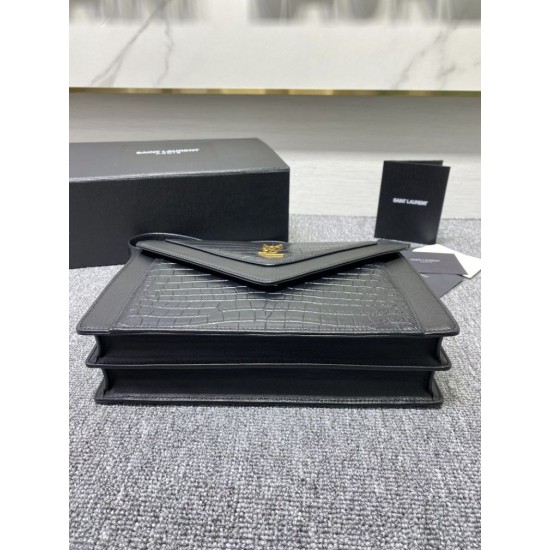 Replica Borsa a Tracolla YSL Saint Laurent Gaby Pelle di vitello Stampa Coccodrillo Nero