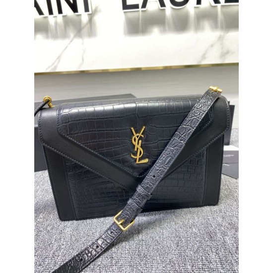 Replica Borsa a Tracolla YSL Saint Laurent Gaby Pelle di vitello Stampa Coccodrillo Nero