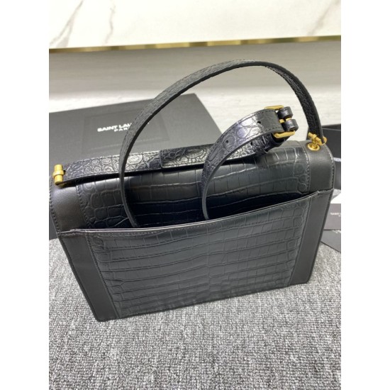 Replica Borsa a Tracolla YSL Saint Laurent Gaby Pelle di vitello Stampa Coccodrillo Nero