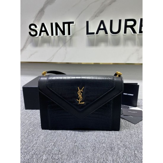 Replica Borsa a Tracolla YSL Saint Laurent Gaby Pelle di vitello Stampa Coccodrillo Nero