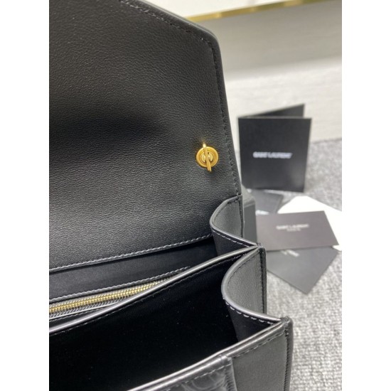 Replica Borsa a Tracolla YSL Saint Laurent Gaby Pelle di vitello Stampa Coccodrillo Nero