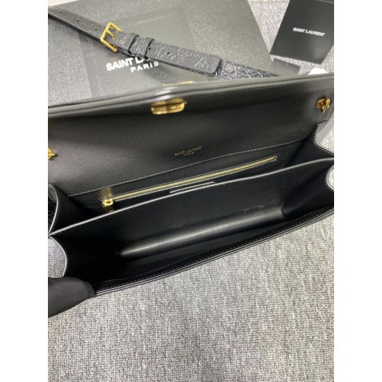 Replica Borsa a Tracolla YSL Saint Laurent Gaby Pelle di vitello Stampa Coccodrillo Nero
