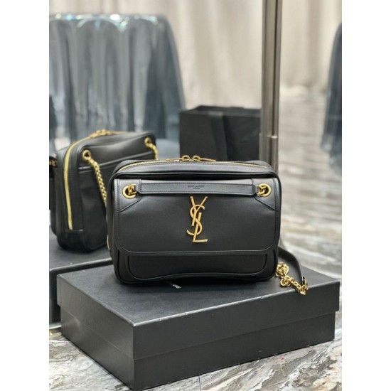 Replica Borsa fotografica YSL Saint Laurent Niki in pelle liscia Nera