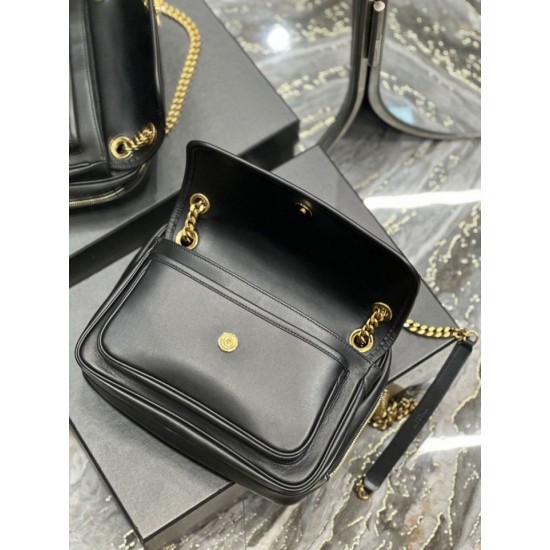 Replica Borsa fotografica YSL Saint Laurent Niki in pelle liscia Nera