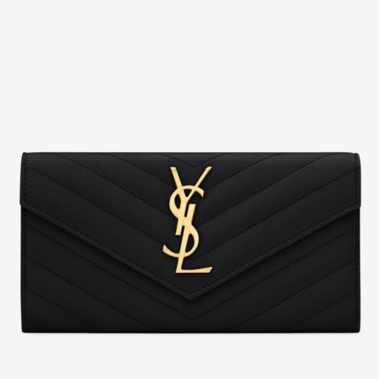 Replica Portafoglio grande con patta monogramma YSL Saint Laurent nero