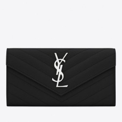 Replica Portafoglio grande con patta monogramma YSL Saint Laurent nero argento