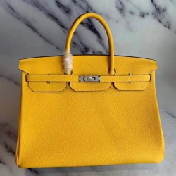 Replica Herme Birkin Borsa 35cm fatta a mano Clemence Yellow