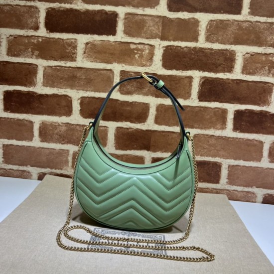 Replica Mini borsa Gucci GG Marmont a forma di mezza luna 699514 Verde