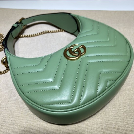 Replica Mini borsa Gucci GG Marmont a forma di mezza luna 699514 Verde