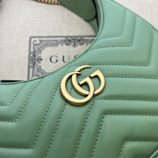 Replica Mini borsa Gucci GG Marmont a forma di mezza luna 699514 Verde