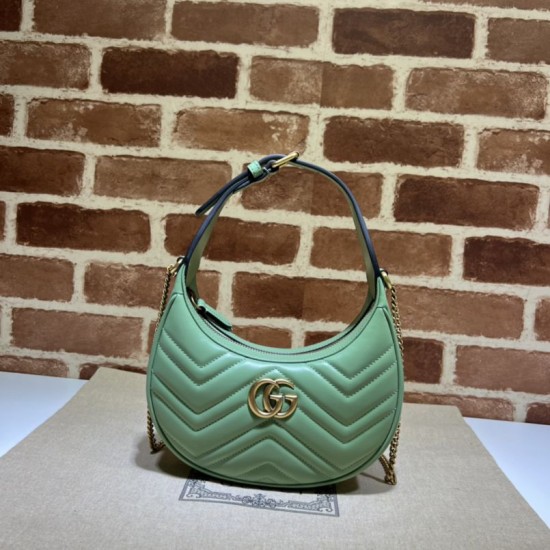 Replica Mini borsa Gucci GG Marmont a forma di mezza luna 699514 Verde
