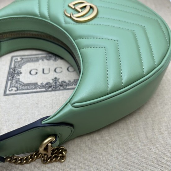 Replica Mini borsa Gucci GG Marmont a forma di mezza luna 699514 Verde