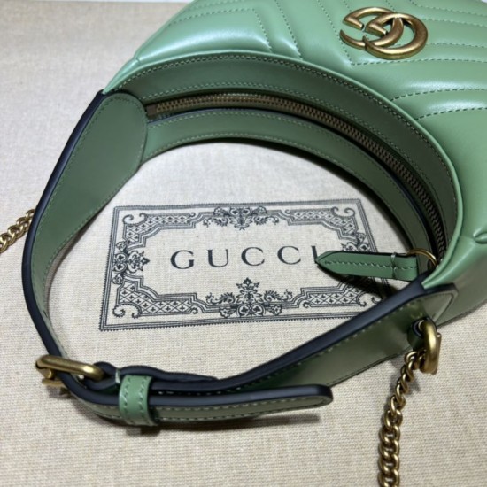 Replica Mini borsa Gucci GG Marmont a forma di mezza luna 699514 Verde