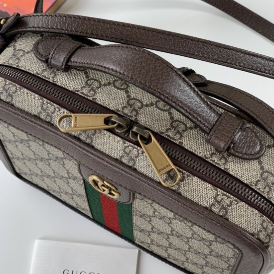 Replica Borsa a tracolla piccola Gucci Ophidia con nastro Web 739392 Marrone