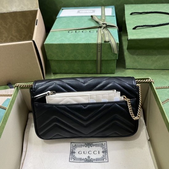 Replica Portafoglio con catena mini porta carte Gucci GG Marmont 751526 Nero