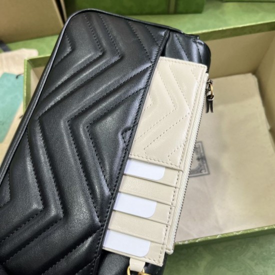Replica Portafoglio con catena mini porta carte Gucci GG Marmont 751526 Nero